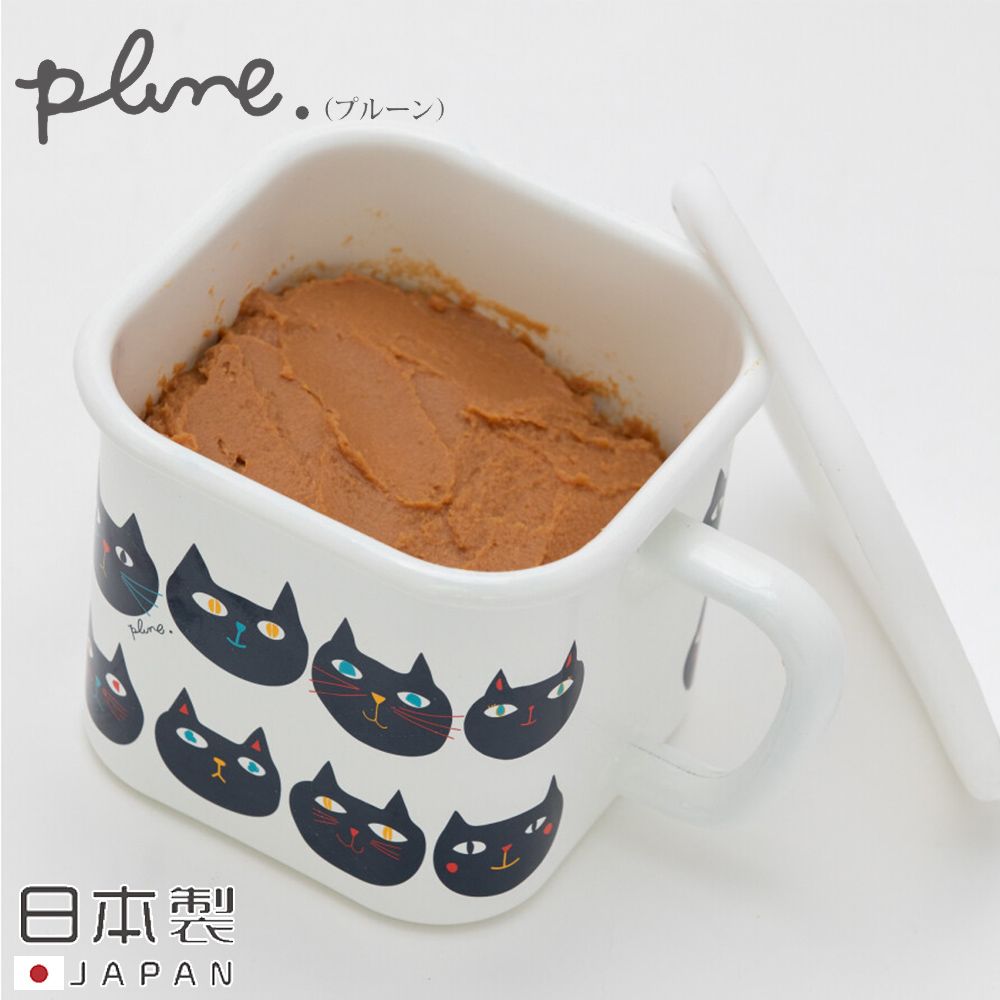 【日本豐琺瑯】日本製印花系列琺瑯保鮮盒1450ML(手繪貓咪款)