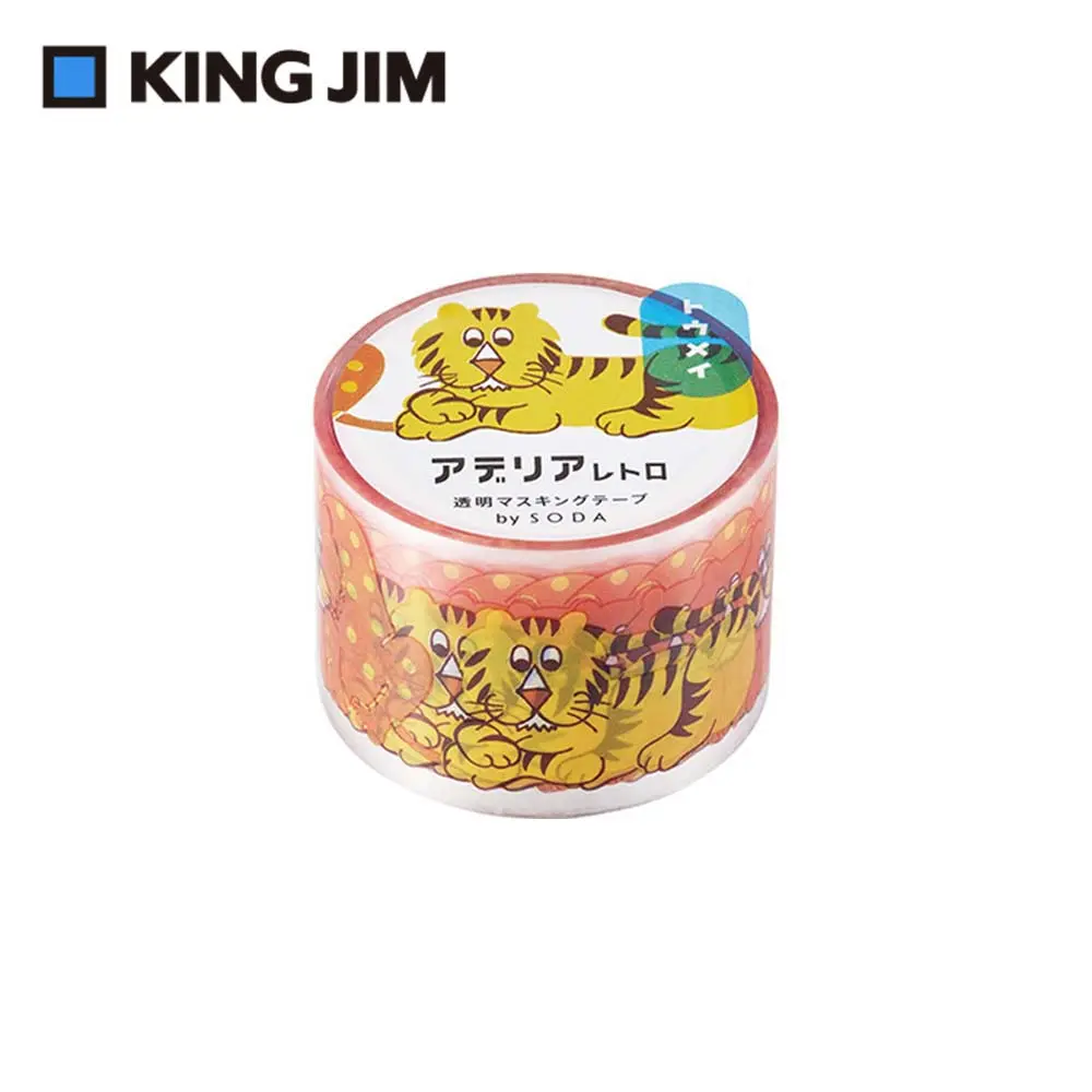 KING JIM Hitotoki Soda透明PET卷狀膠帶/ 30MM/ 老虎同伴/ CMT30-013