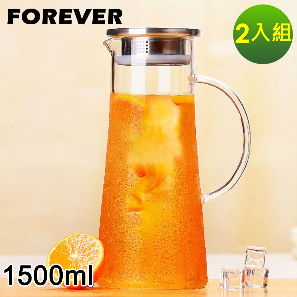 【日本FOREVER】耐熱玻璃把手水壺1500ML-2入組