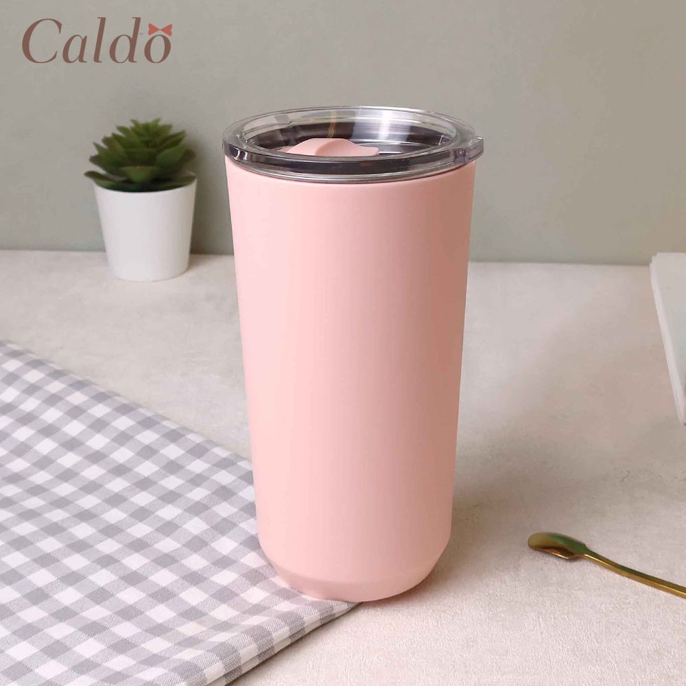 【Caldo 卡朵生活】隨手外帶304不鏽鋼附蓋保溫杯 500ml-嫩粉