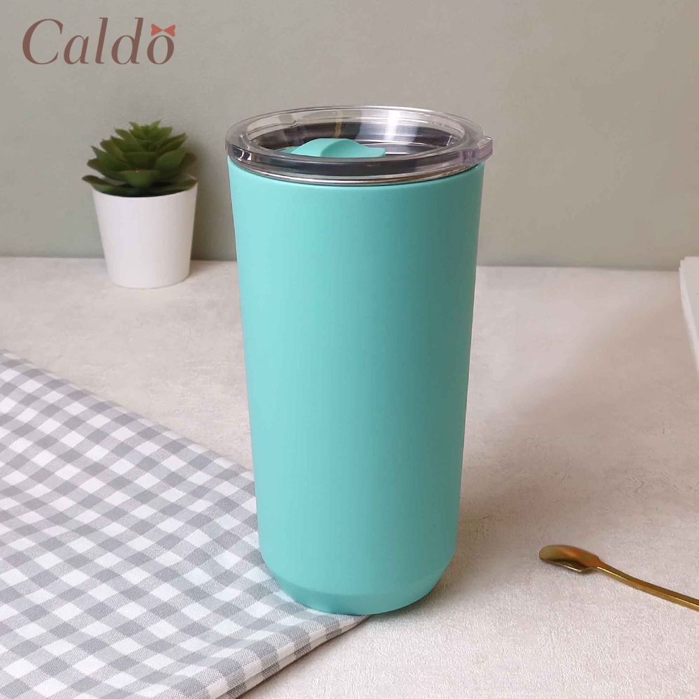 【Caldo 卡朵生活】隨手外帶304不鏽鋼附蓋保溫杯 500ml-藍綠