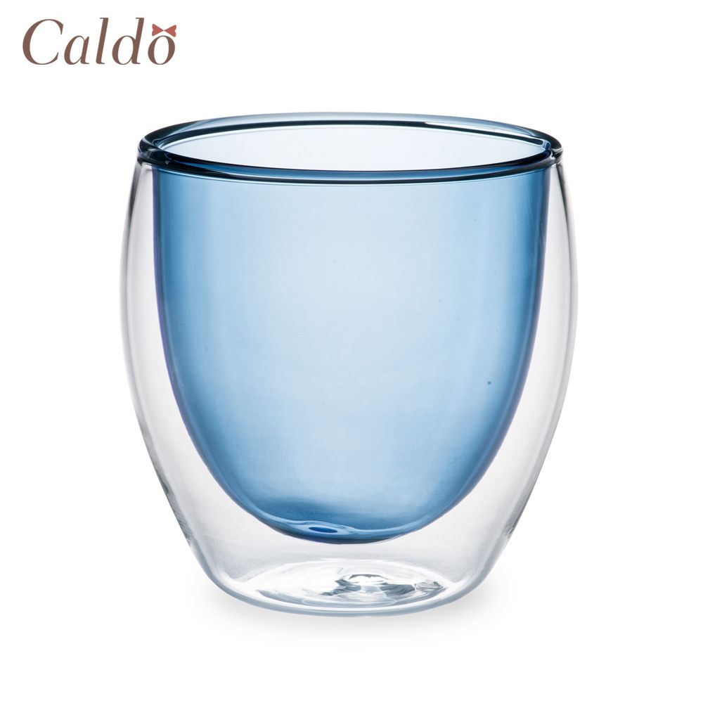 【Caldo 卡朵生活】手感蛋形雙色隔熱玻璃咖啡杯 250ML-天藍
