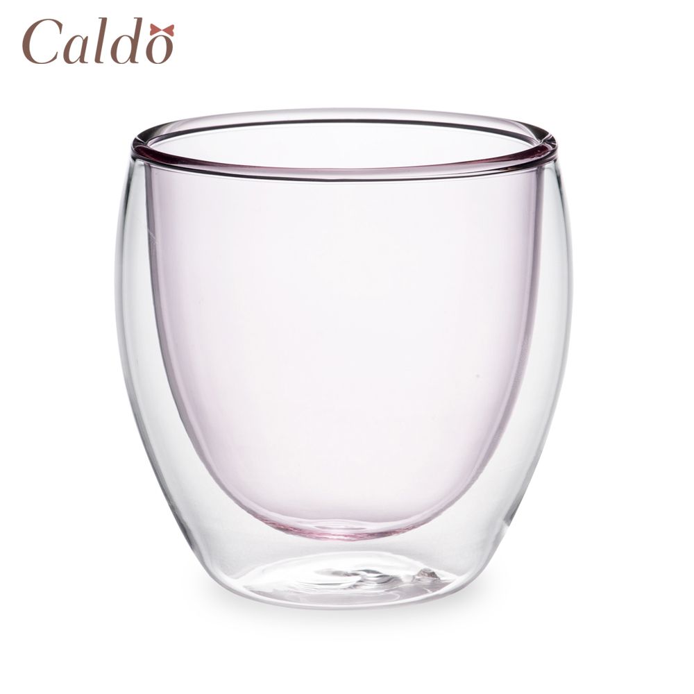 【Caldo 卡朵生活】手感蛋形雙色隔熱玻璃咖啡杯 250ML-柔粉