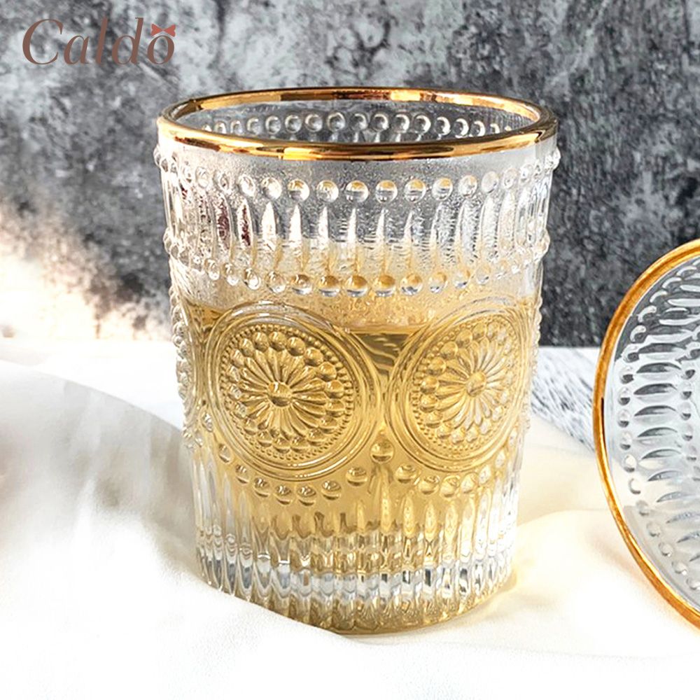 【Caldo 卡朵生活】皇家雕花復古金邊玻璃水杯280ML