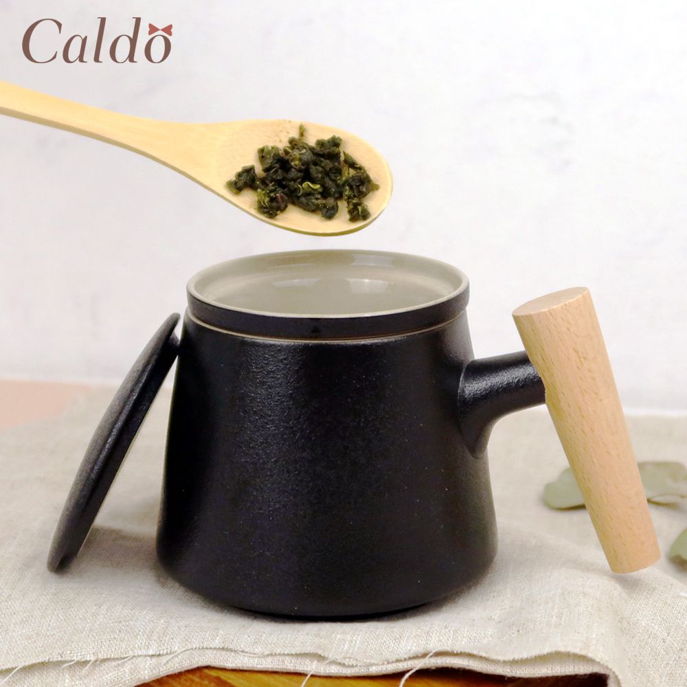 【Caldo 卡朵生活】雅致茗茶泡茶磨砂木柄杯 400ML