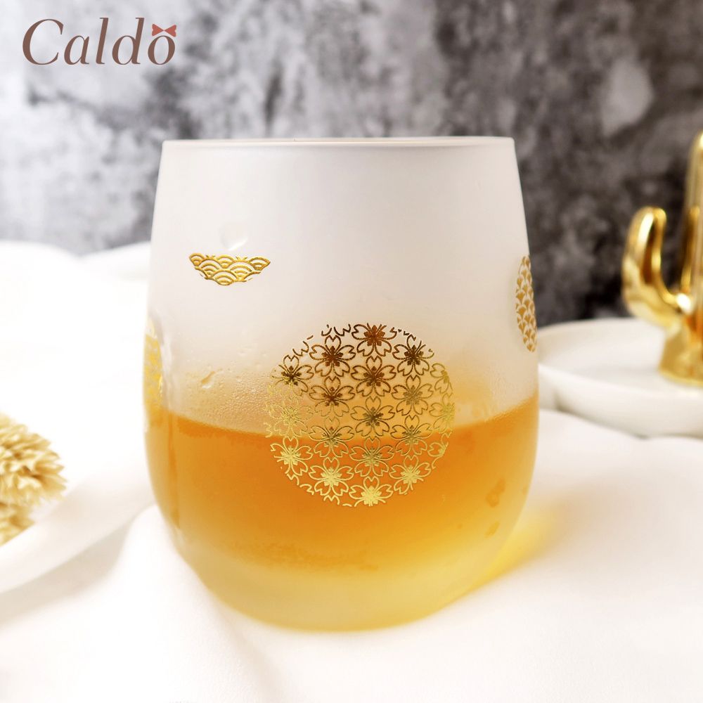 【Caldo 卡朵生活】霧面金沙玻璃水杯/酒杯 340ML