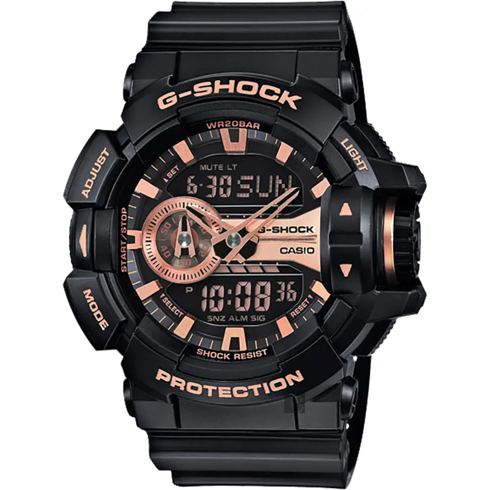 CASIO卡西歐 G-SHOCK 金屬系雙顯手錶-玫瑰金x黑