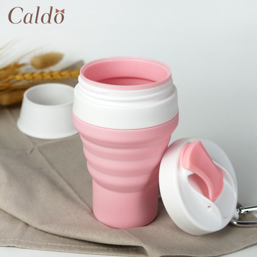 【Caldo 卡朵生活】凹逗登山露營矽膠摺疊杯350ml-微晨粉