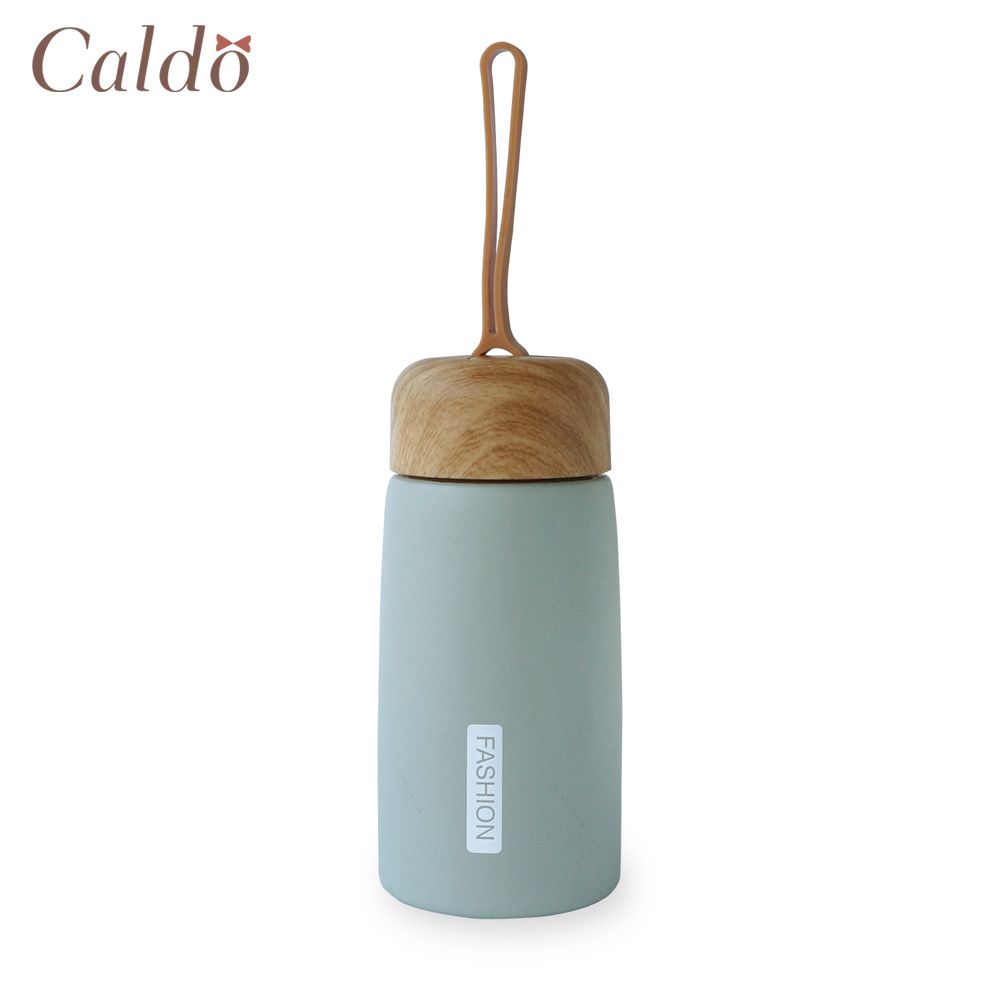 【Caldo 卡朵生活】木紋蓋不鏽鋼保溫瓶(附提把)260ML-灰綠