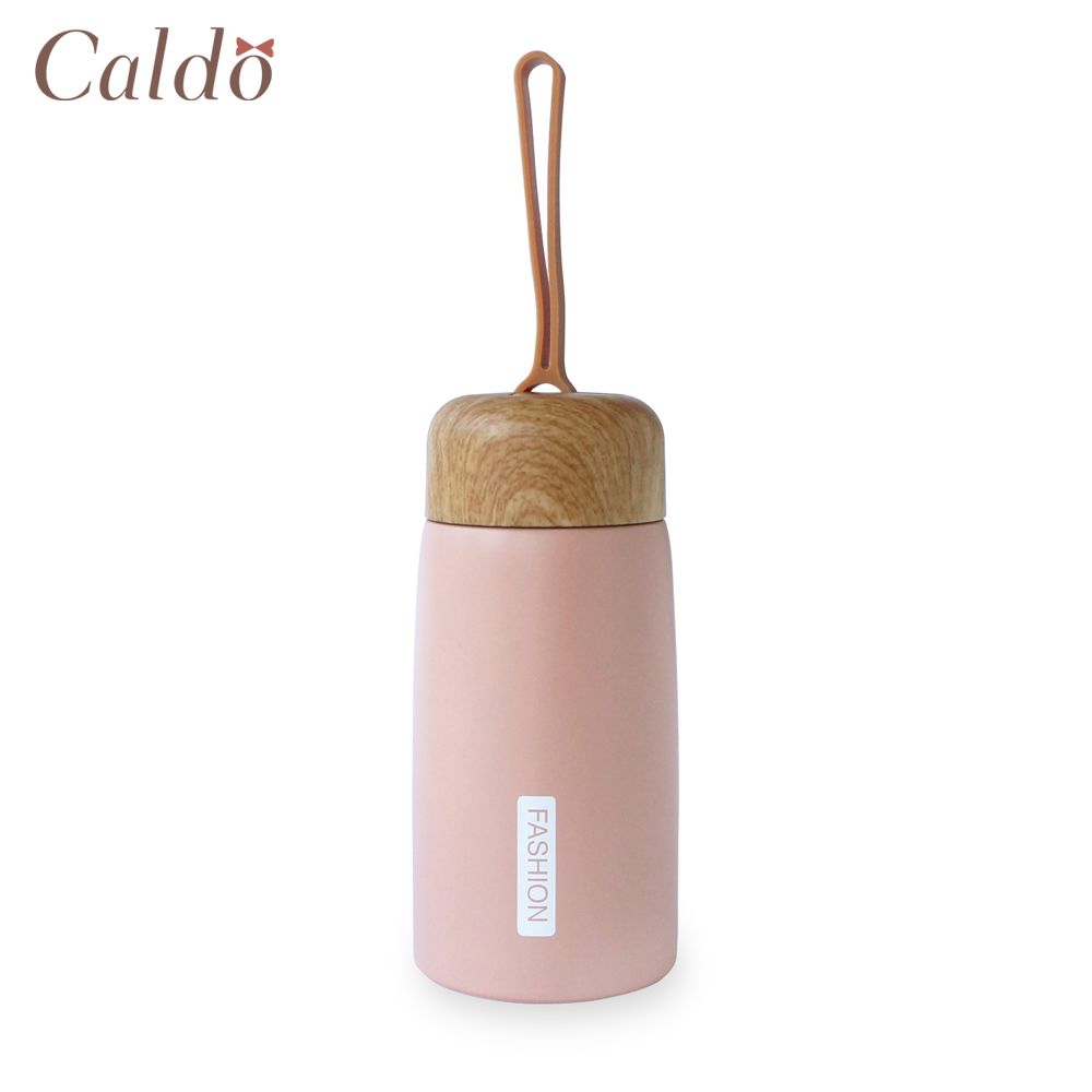 【Caldo 卡朵生活】木紋蓋不鏽鋼保溫瓶(附提把)260ML-粉橘