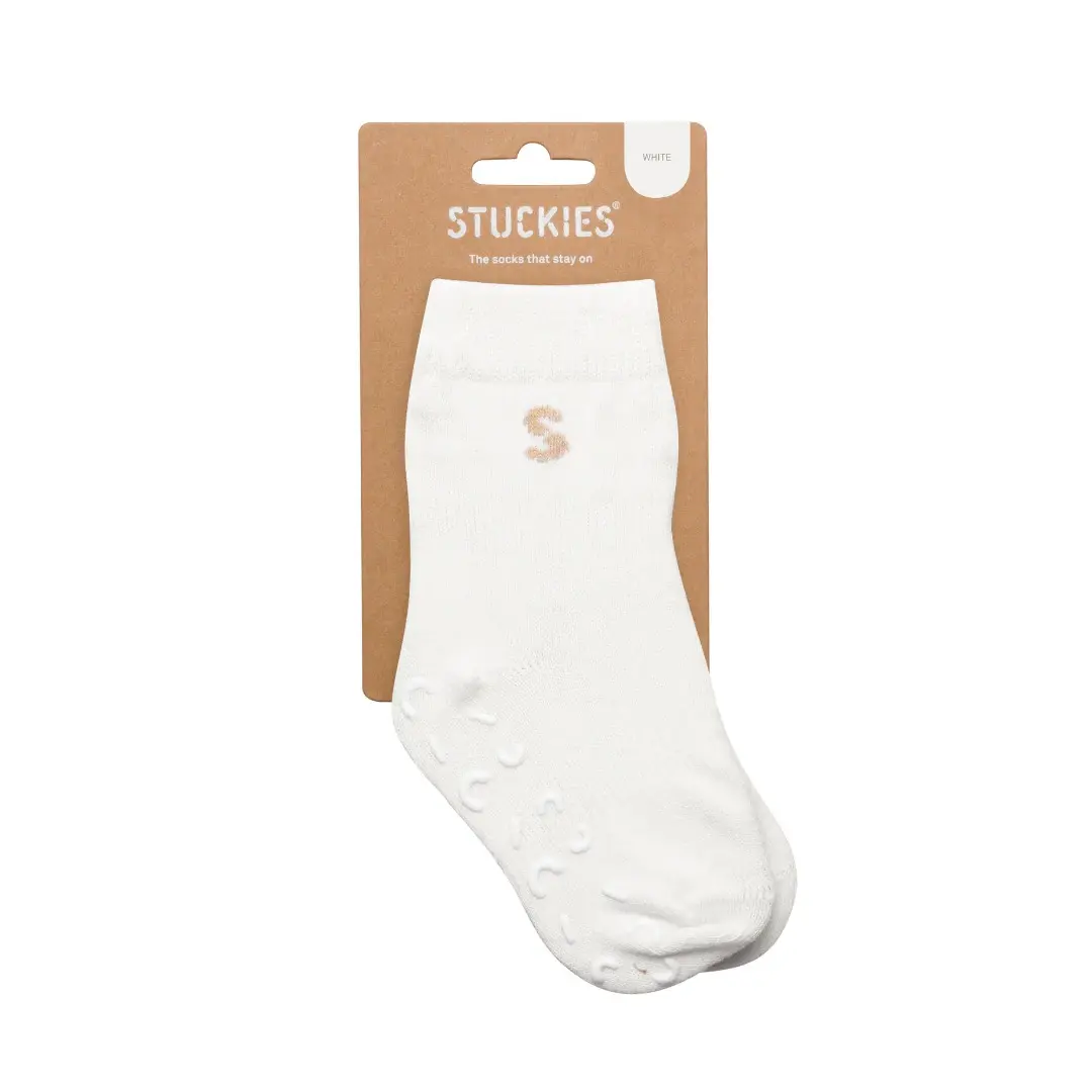 好動寶貝不怕脫落➤Stuckies 防滑襪/ White/ 1-2歲