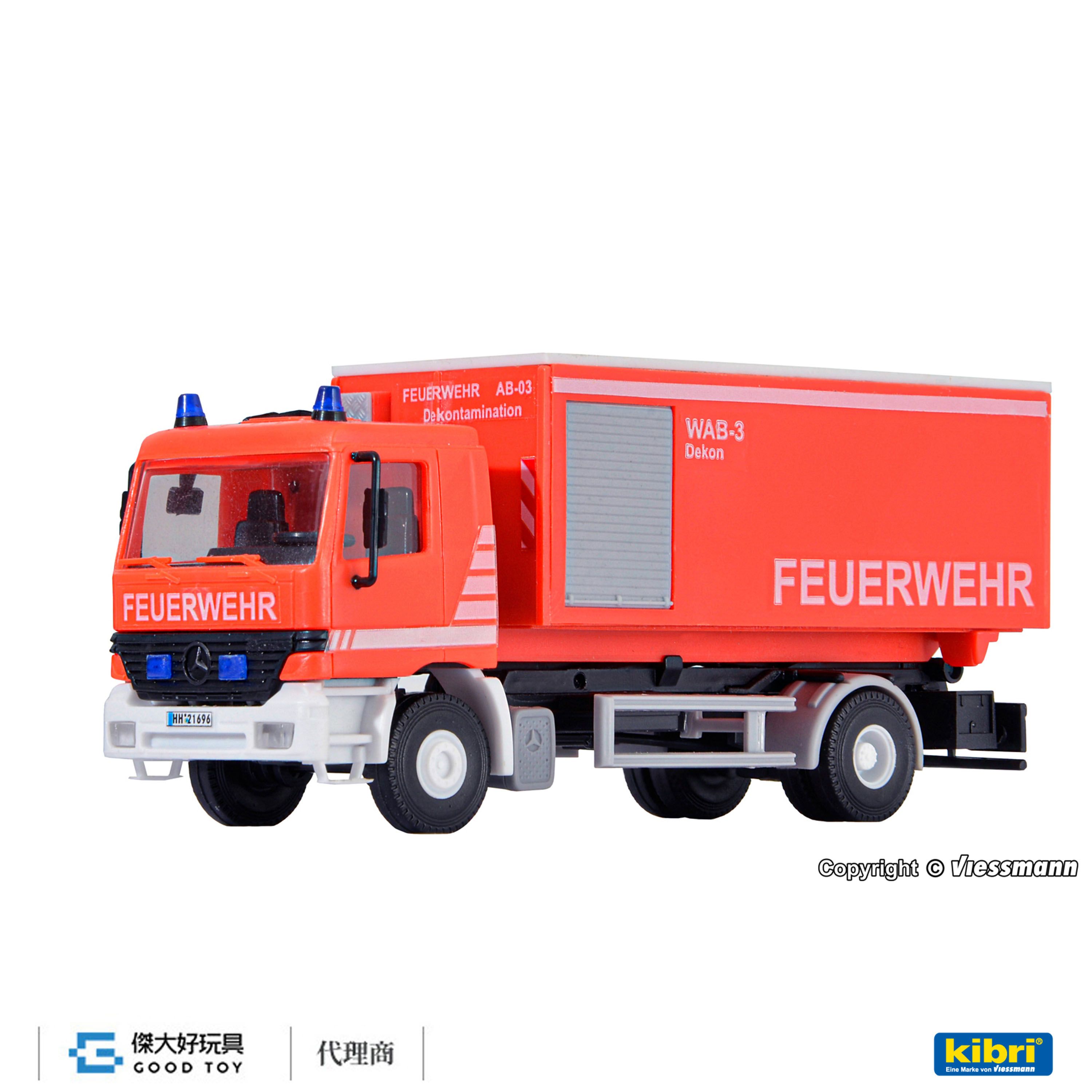 kibri 18256 (HO kit) Benz ACTROS 2軸 消防隊 鉤拉臂式自卸車(消毒除汙箱)