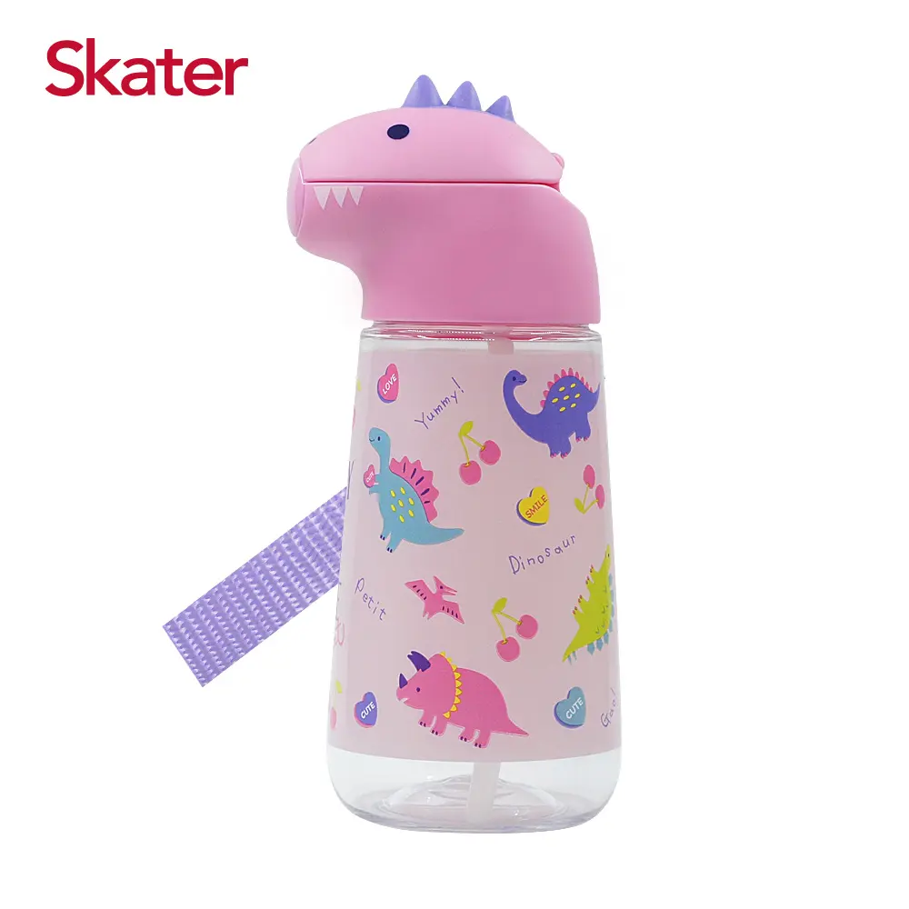 Skater恐龍吸管水壺/ 粉/ 420ml