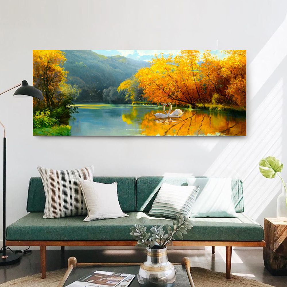 御畫房 天鵝湖 國家一級畫師手繪油畫60x120cm