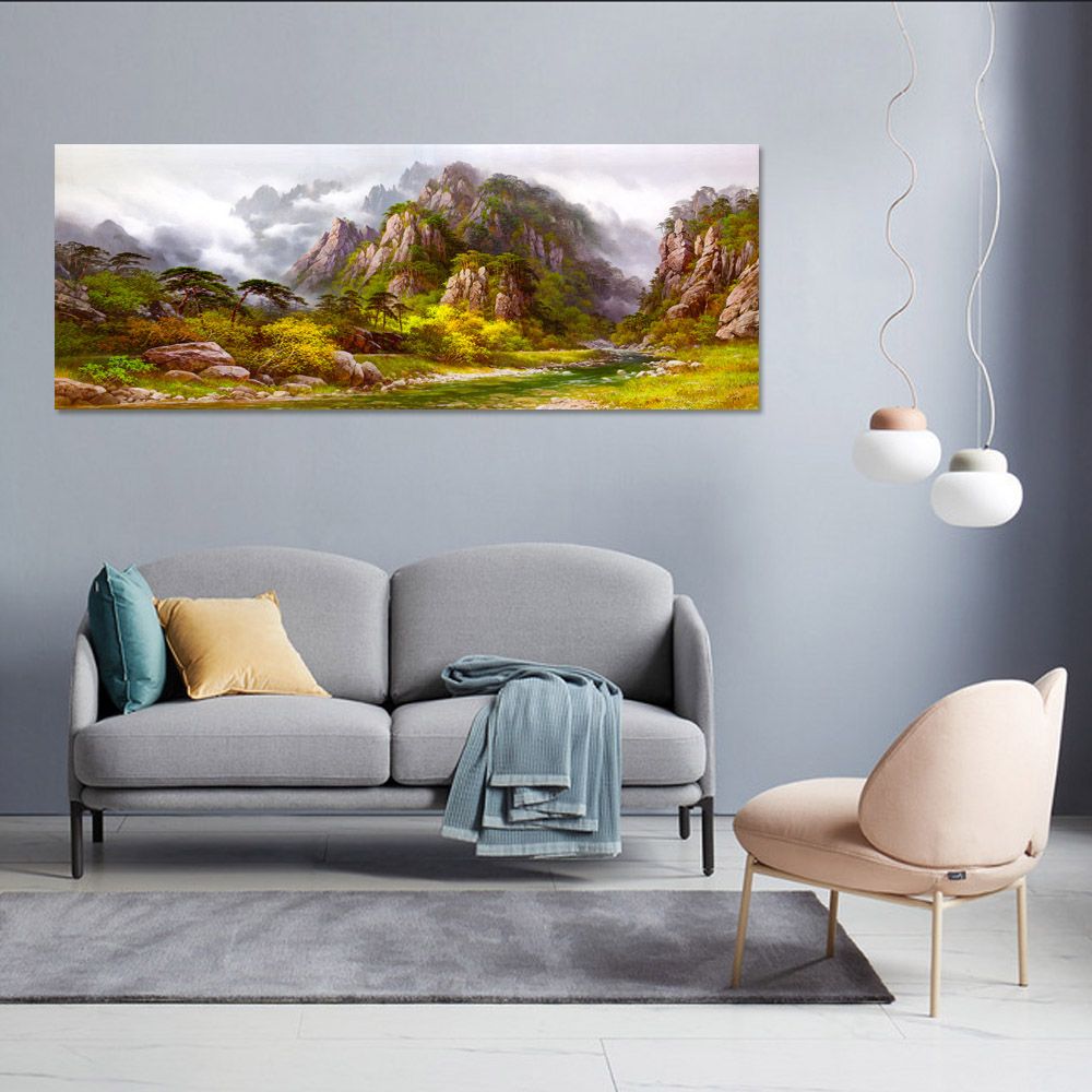 御畫房 山谷溪流 國家一級畫師手繪油畫60x120cm