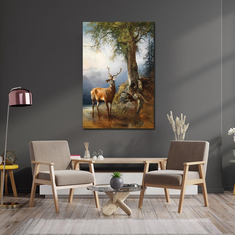 御畫房 梅花鹿 國家一級畫師手繪油畫60x90cm