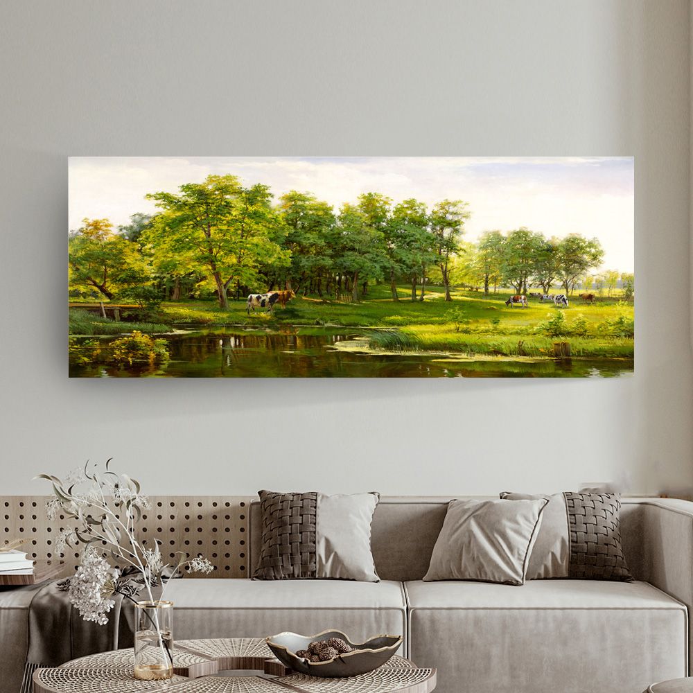 御畫房 湖畔晨曲 國家一級畫師手繪油畫60x120cm
