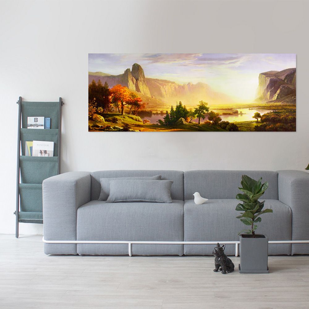 御畫房 湖邊美景 國家一級畫師手繪油畫60x120cm