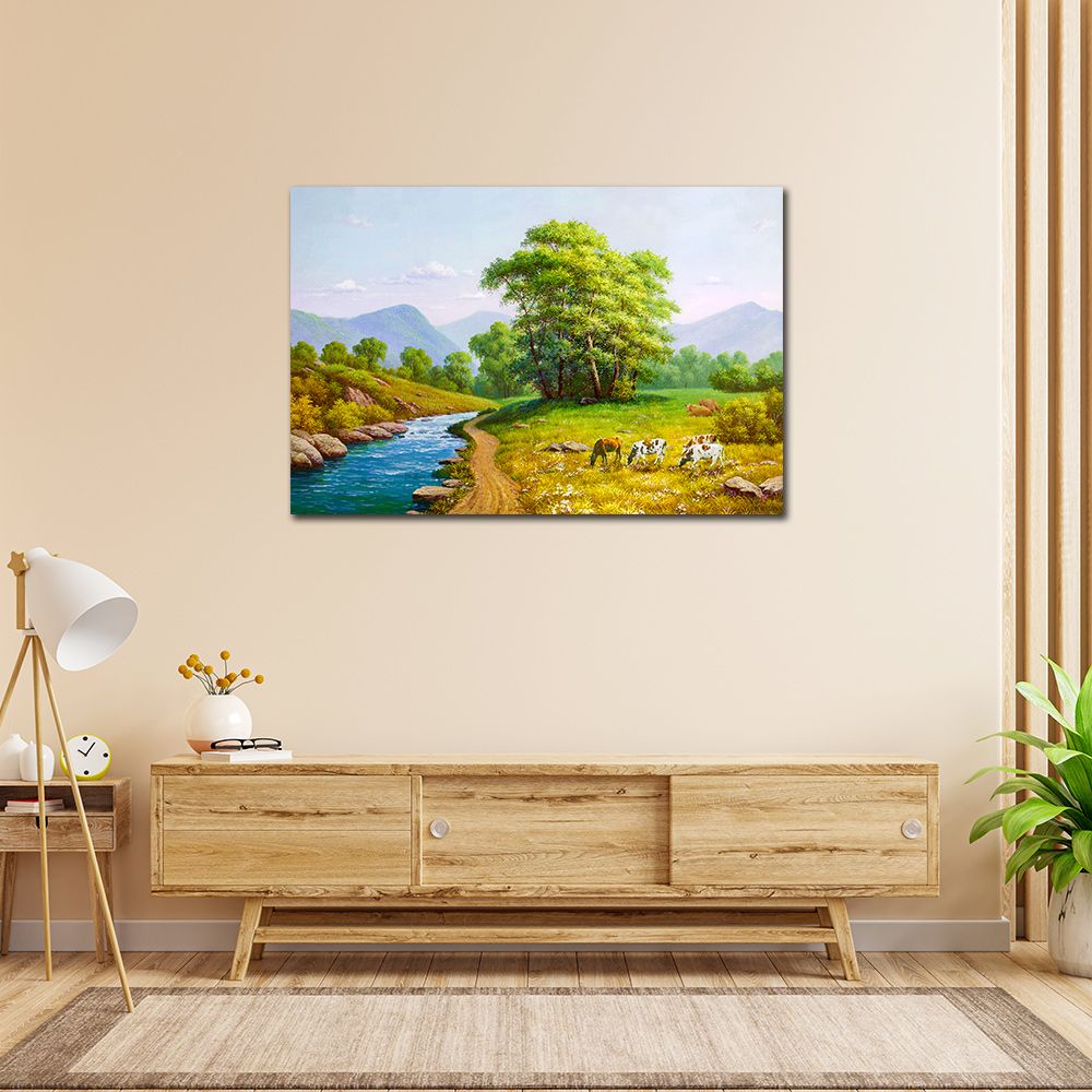 御畫房 溪邊牧牛 國家一級畫師手繪油畫60x90cm