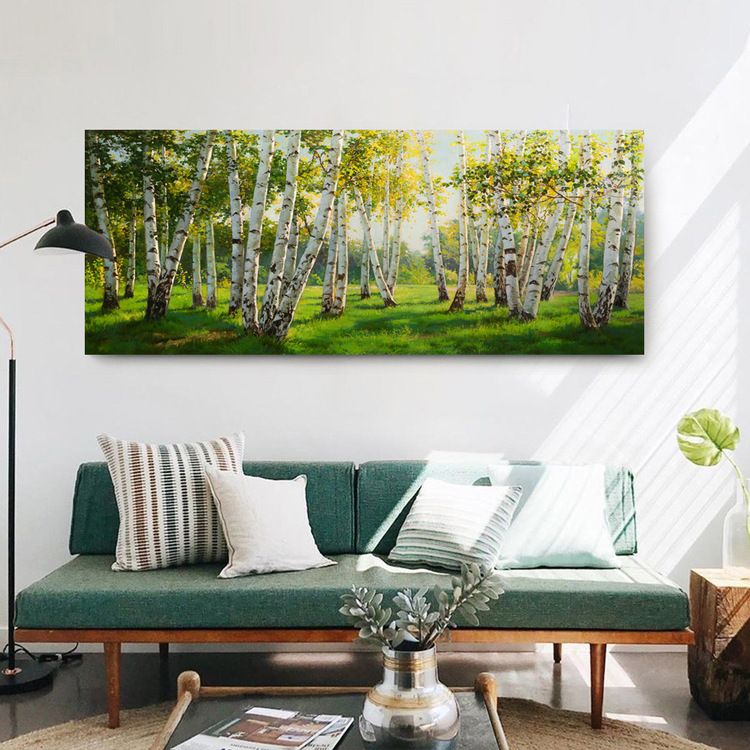 御畫房 白樺林之春 國家一級畫師手繪油畫60x120cm