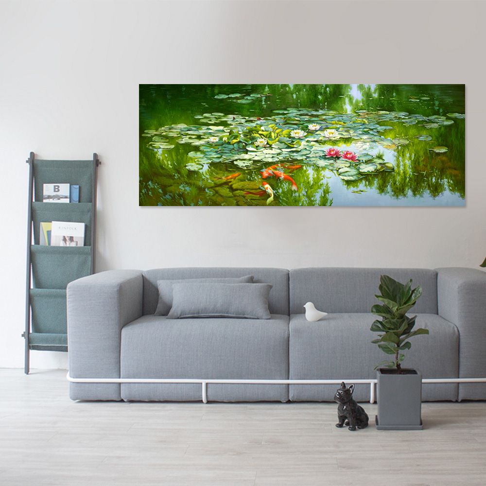 御畫房 荷塘春色 國家一級畫師手繪油畫60x120cm
