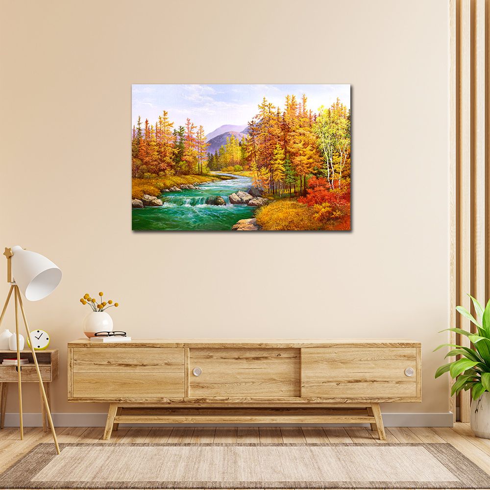 御畫房 金風溪流 國家一級畫師手繪油畫60x90cm