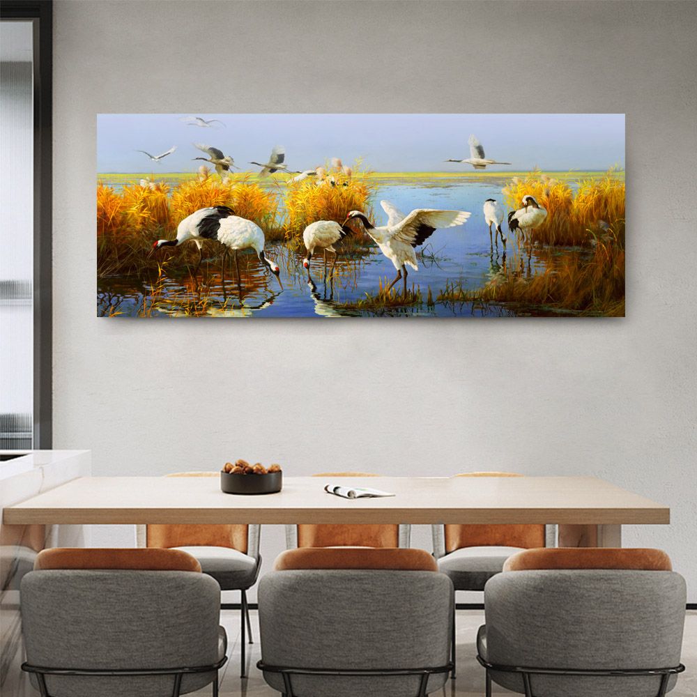 御畫房 鶴舞 國家一級畫師手繪油畫60x120cm