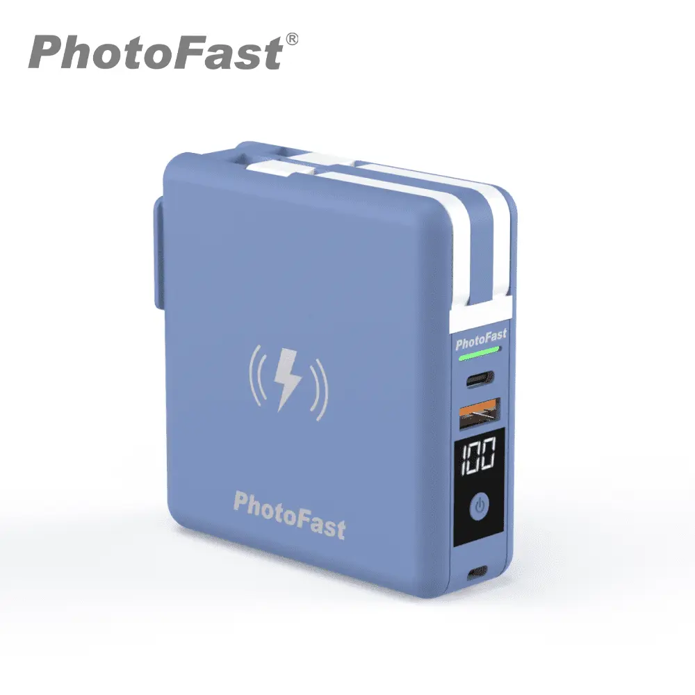 PhotoFast多功能五合一行動電源自帶線旅行充磁吸無線充電MutiCharge 10000mAh/ 土耳其藍