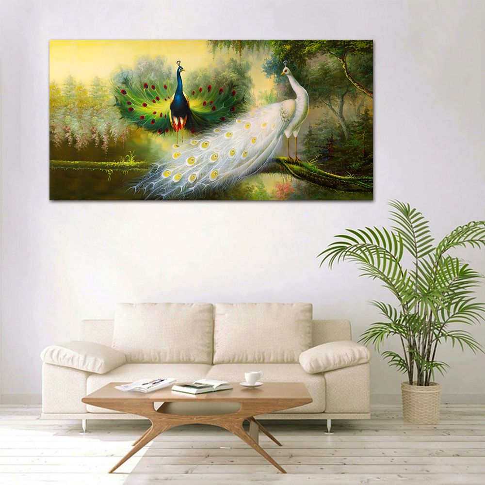 御畫房 孔雀吉祥 國家一級畫師手繪油畫60×120cm(VF-140)
