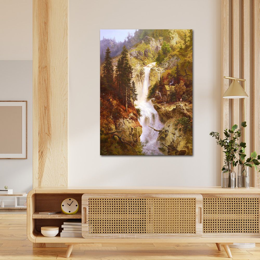 御畫房 山谷飛瀑之三 國家一級畫師手繪油畫60×90cm(VF-109)