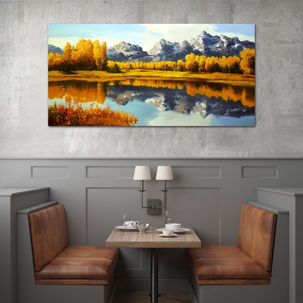 御畫房 湖畔秋色 國家一級畫師手繪油畫60×120cm(VF-131)