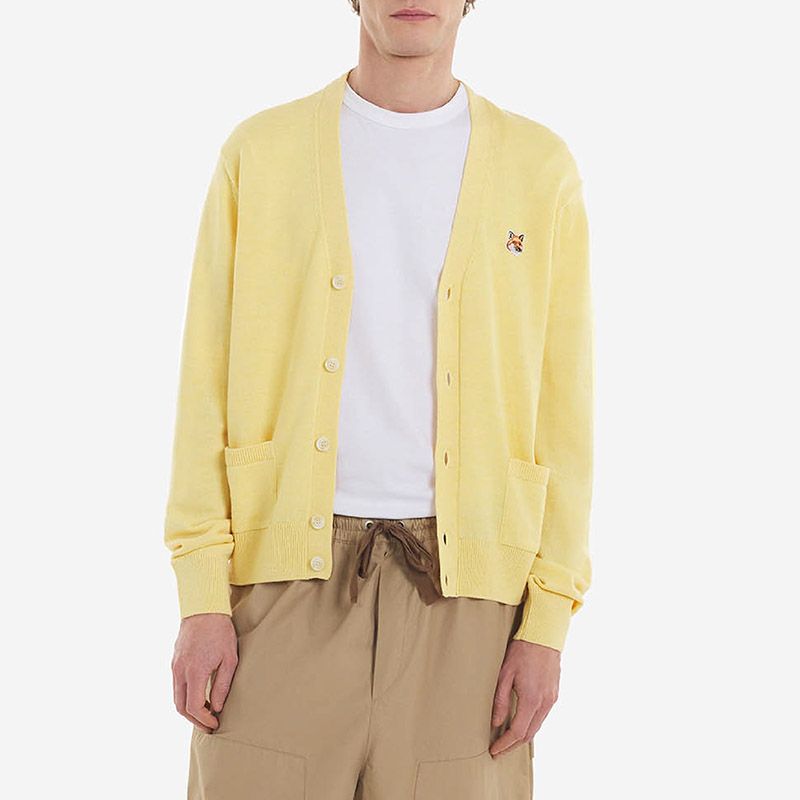 MAISON KITSUNÉ 黃色狐狸頭LOGO針織外套--L