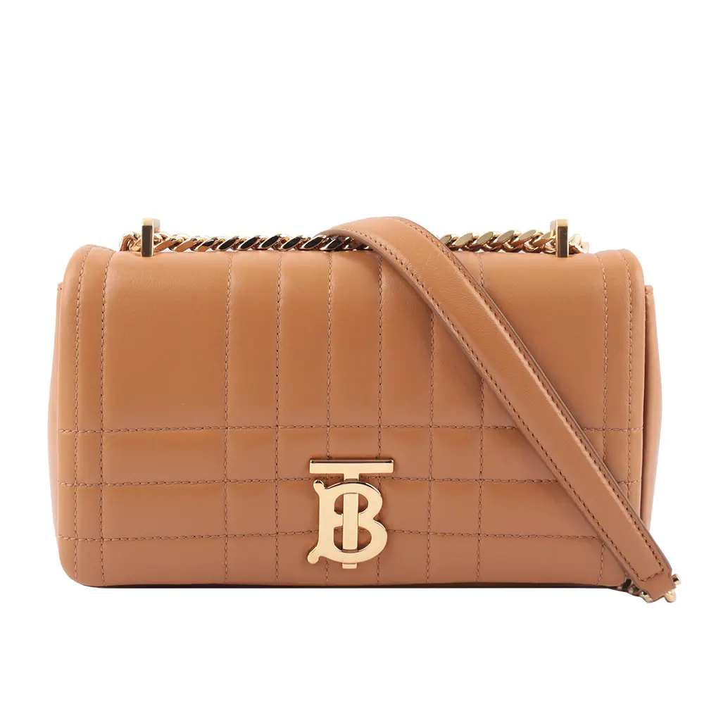 【BURBERRY】Lola 小羊皮縫線設計小款翻蓋鍊包(楓葉棕)/ 平行輸入