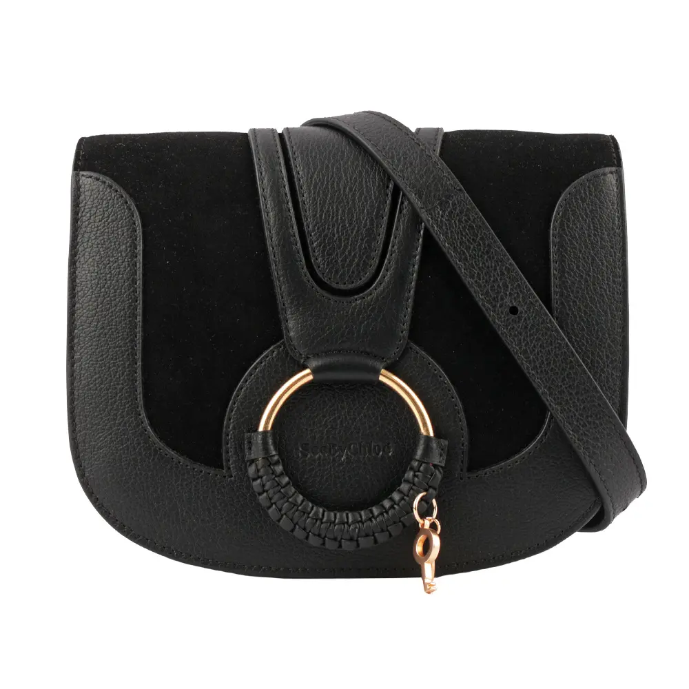 【SEE BY CHLOE】HANA bag 小型麂皮皮革斜背包(黑色)/ 平行輸入