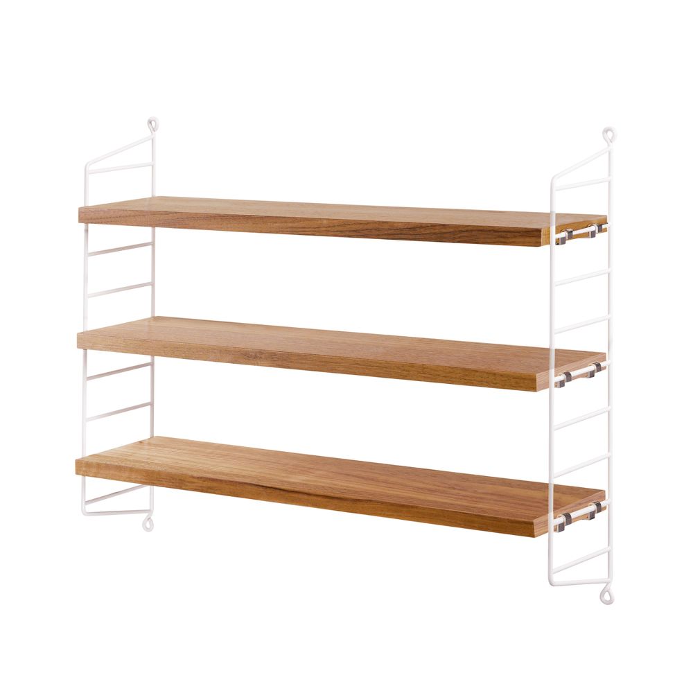 北歐櫥窗/String Furniture Pocket 壁掛三層架(白鋼架、橡木 MDF 層板)