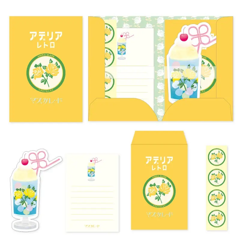 日本 RYU-RYU X ADERIA Retro信封信紙盒組/ 黃玫瑰