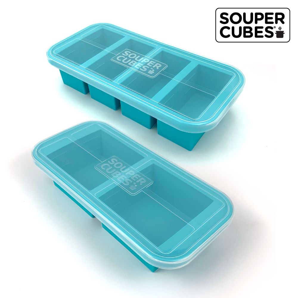 【Souper Cubes】多功能食品級矽膠保鮮盒-湖水綠2件組(2格+4格)
