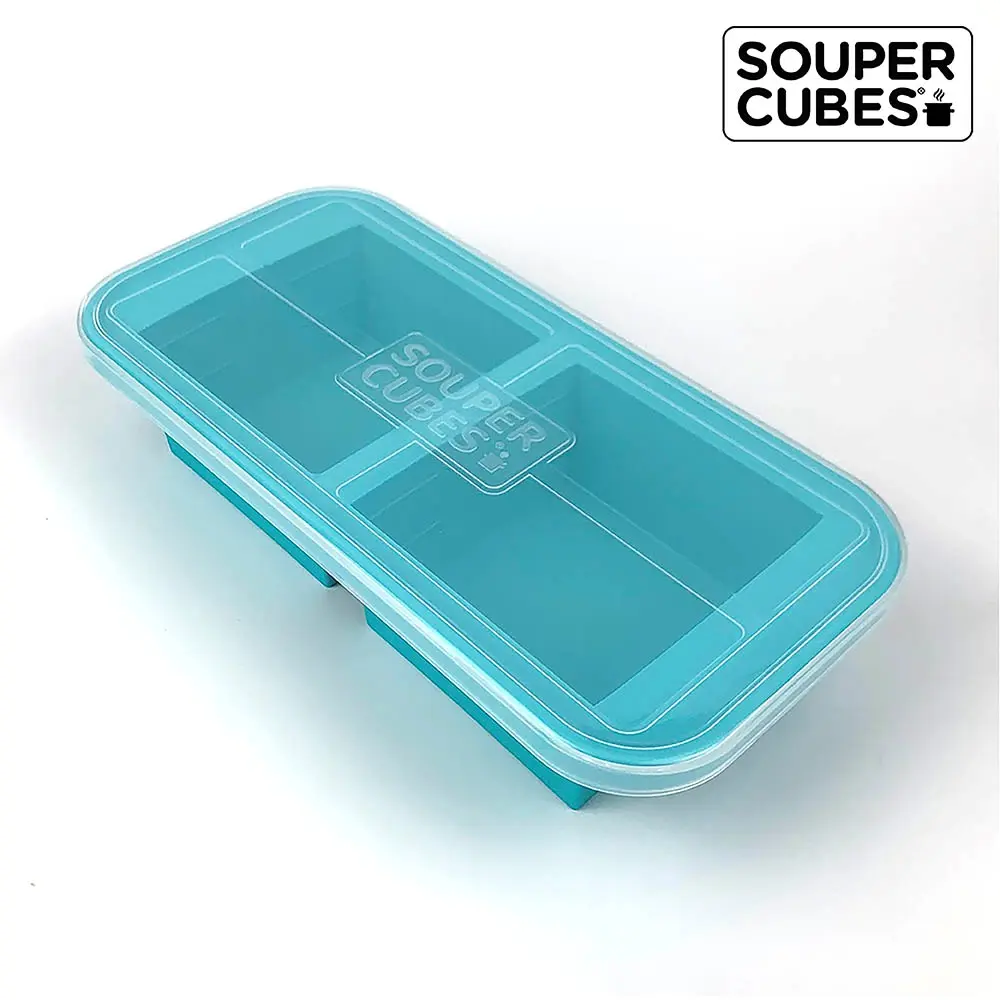 【Souper Cubes】多功能食品級矽膠保鮮盒2格_湖水綠(500ML/格)