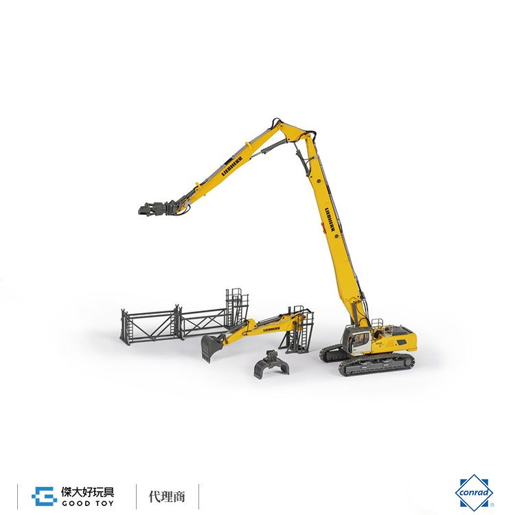 合金工程車 Conrad 2205/0 LIEBHERR R960 挖掘/破拆機 (附 34m拆除臂、鏟斗存放架.破拆機具存放架)