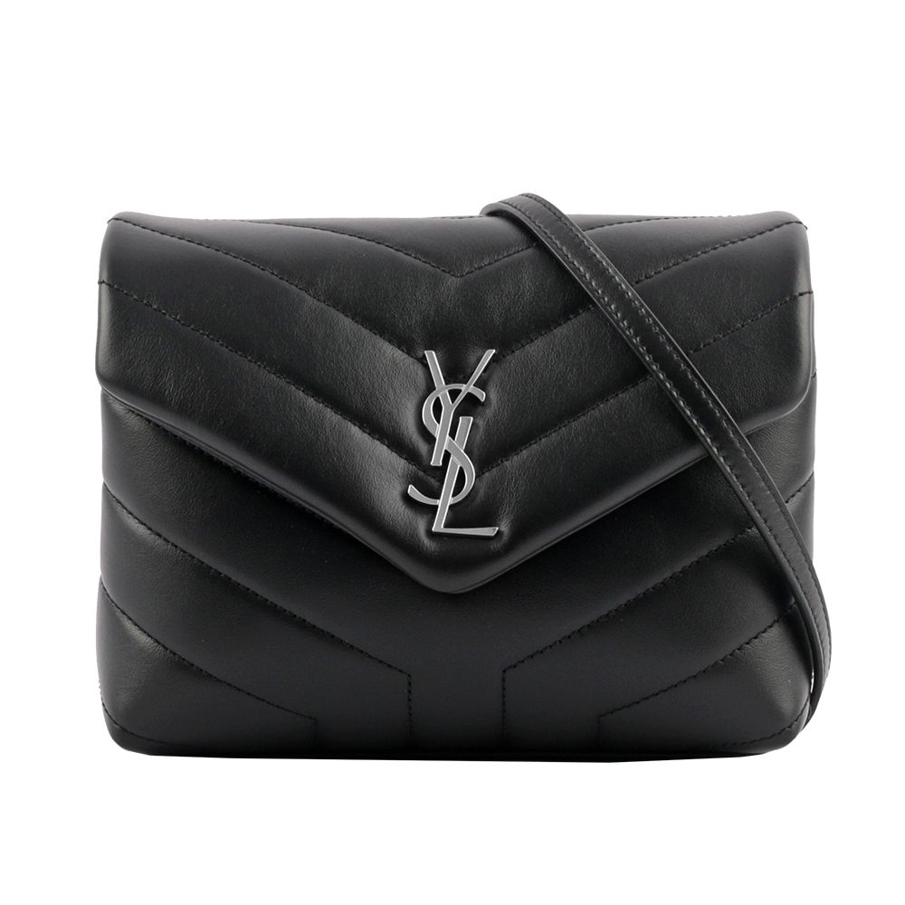 【YSL】Monogram Lou Lou 銀釦V紋小牛皮斜背包(MINI)(黑色)/ 平行輸入