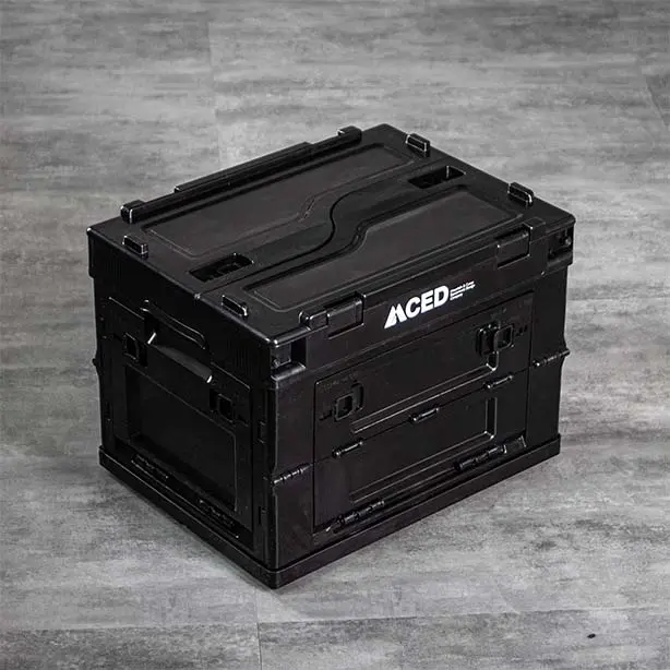 MCED軍風露營側開摺疊收納箱/ 28L/ 暗夜黑