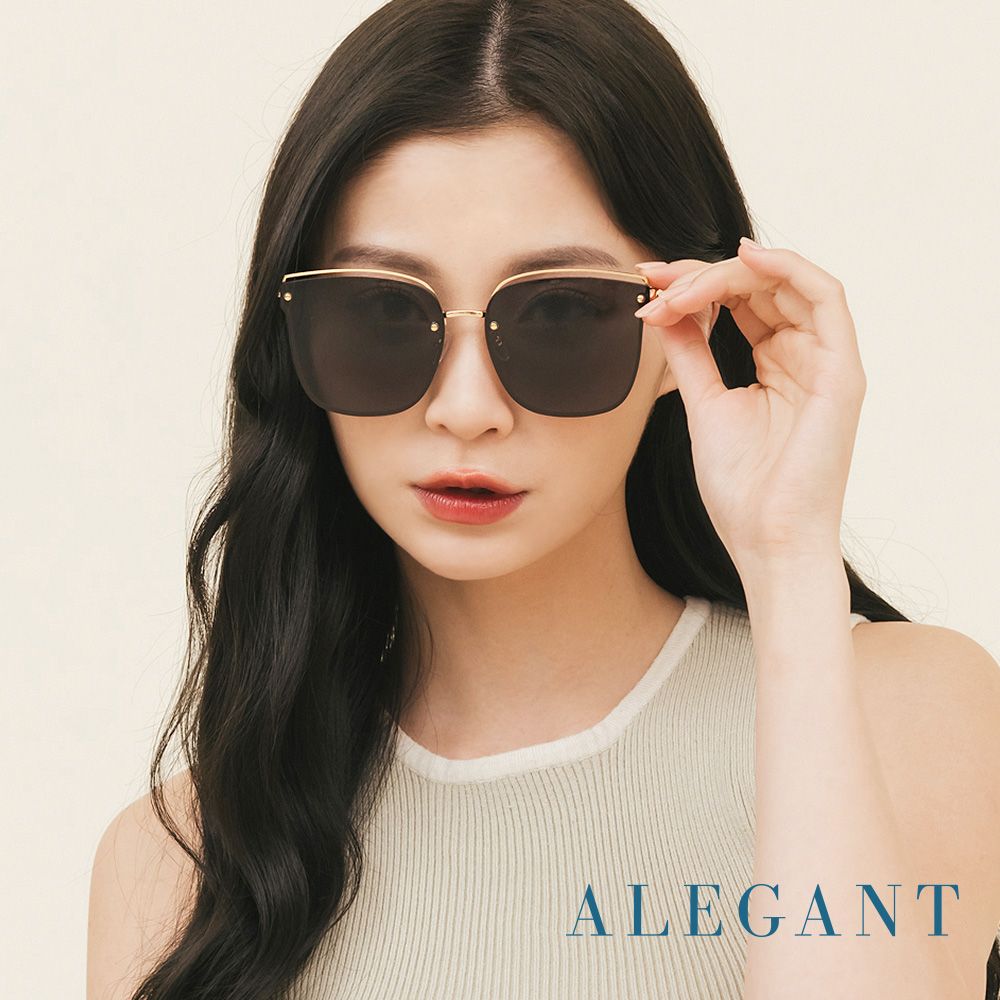 ALEGANT柔美氣質爵色黑貓眼設計金屬鏤空墨鏡 UV400太陽眼鏡 絢夜精靈的密語