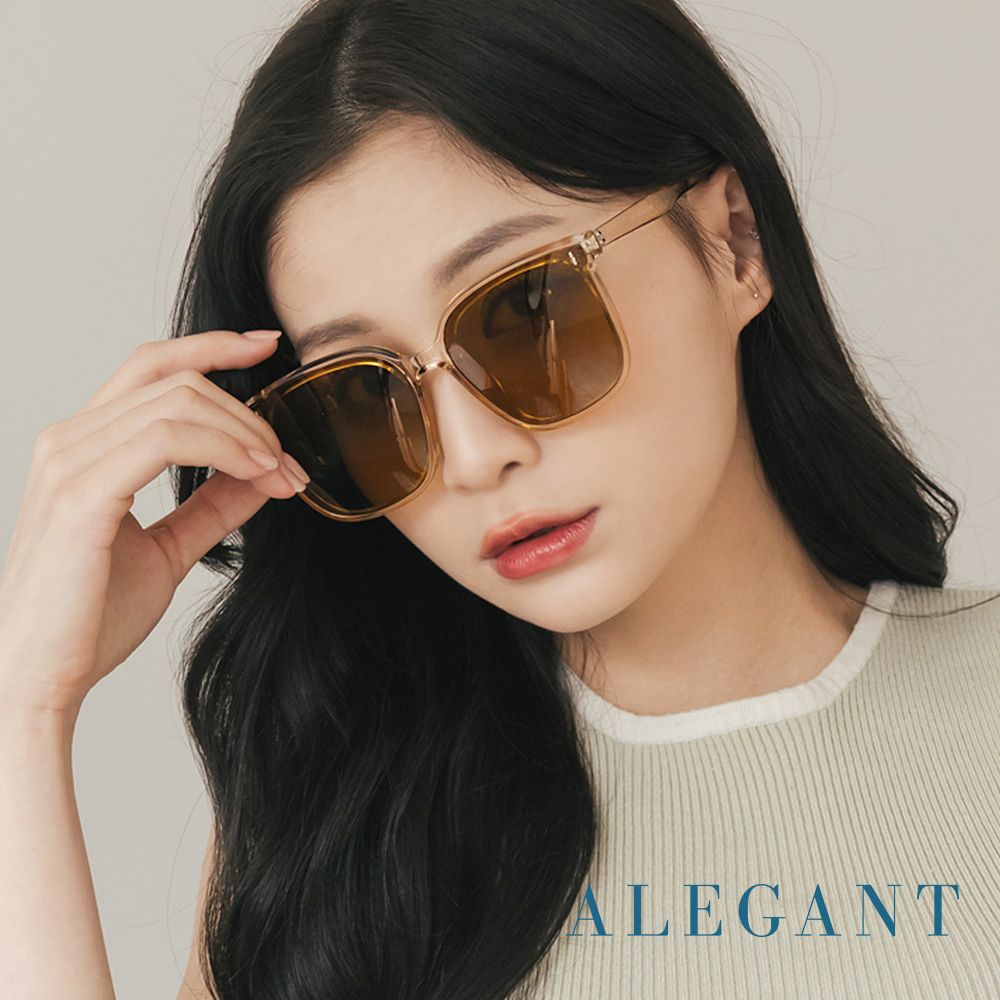 ALEGANT絲紋金街頭時尚方框輕量TR90偏光墨鏡 UV400太陽眼鏡 晴河的日出印記