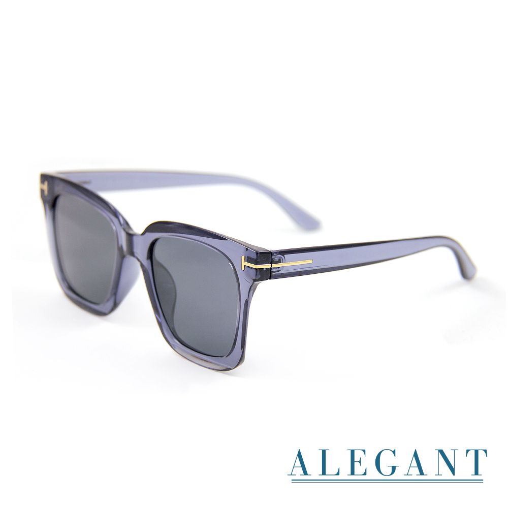 ALEGANT藍緋灰都會未來感金飾立體線條勾勒方框輕量TR90偏光墨鏡 UV400太陽眼鏡 藍海的湖邊散策