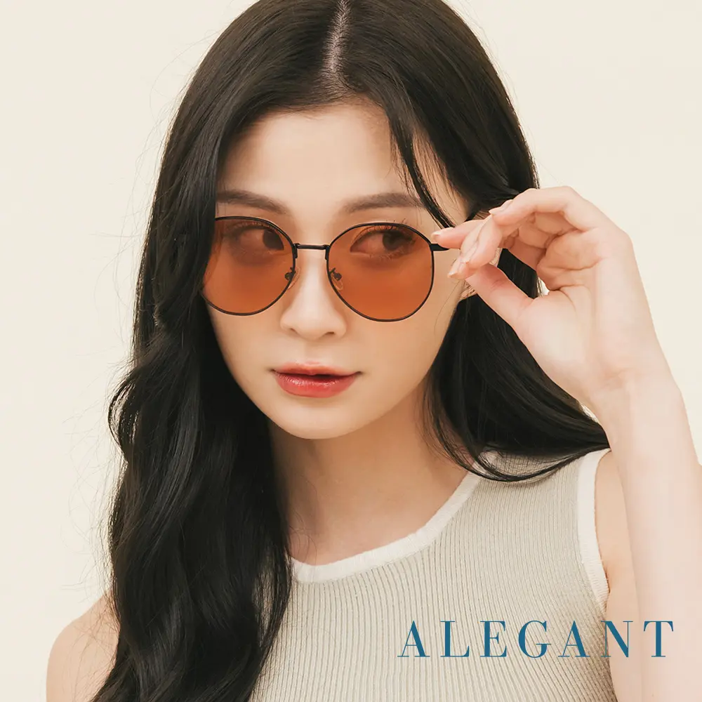 ALEGANT黃丹橘簡約精緻金屬圓框墨鏡 UV400太陽眼鏡 昫日的松時光影