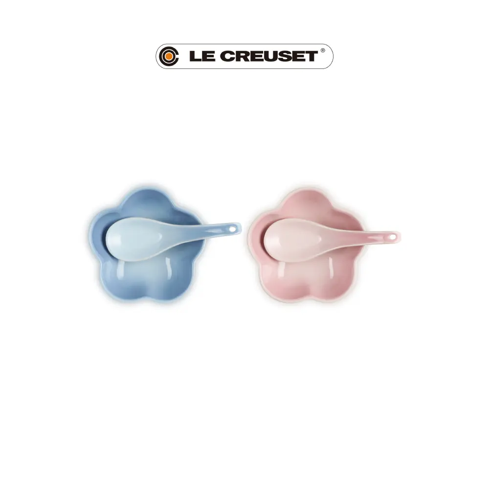 LE CREUSET瓷器花型盤/ 小/ 2入/ 附中式湯匙/ 糖果粉/海岸藍