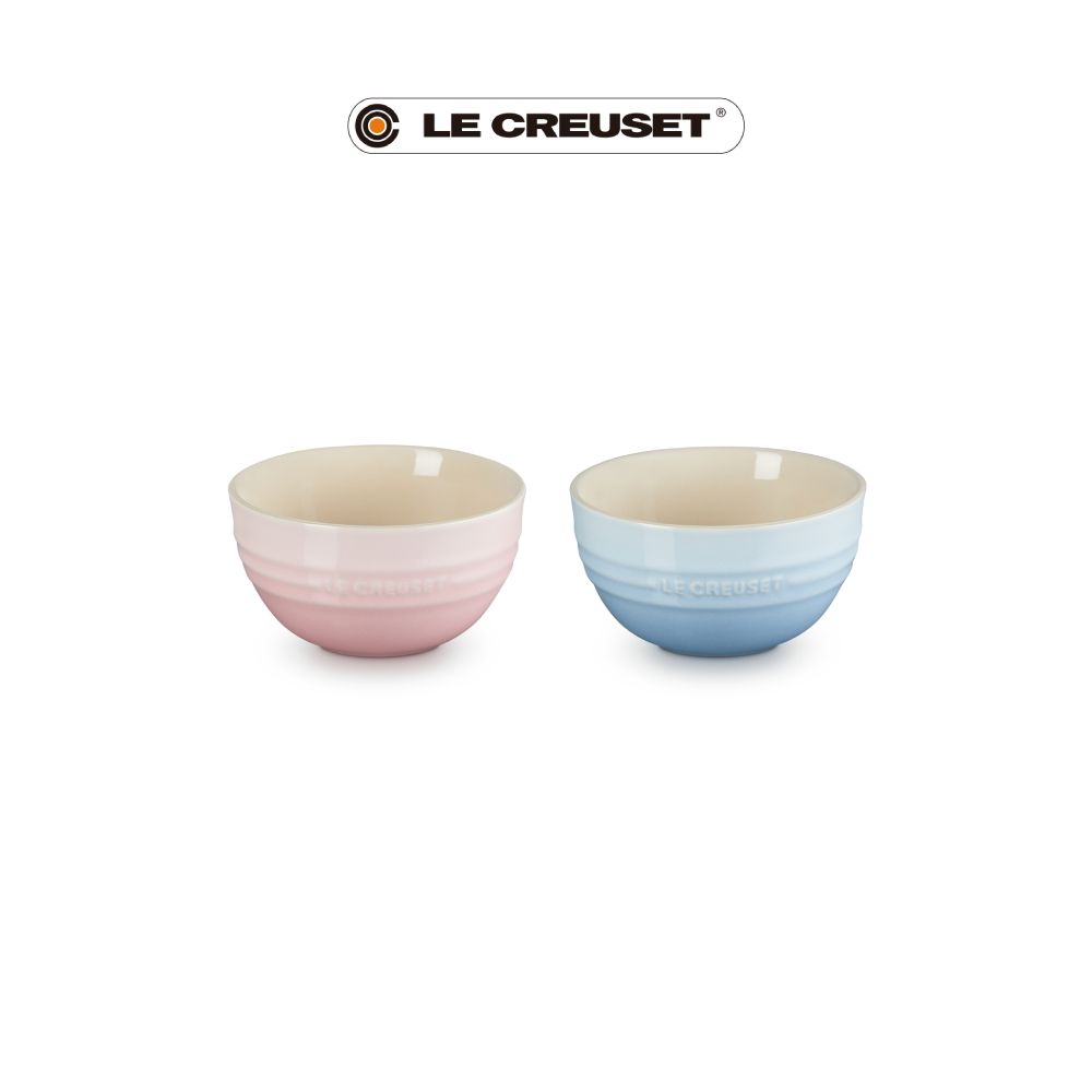 LE CREUSET瓷器韓式飯碗/ 2入/ 糖果粉/海岸藍