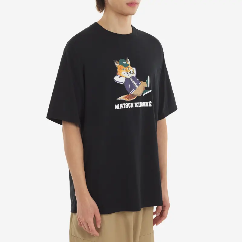 MAISON KITSUNÉ黑色大悠閒狐狸LOGO短TEE--S