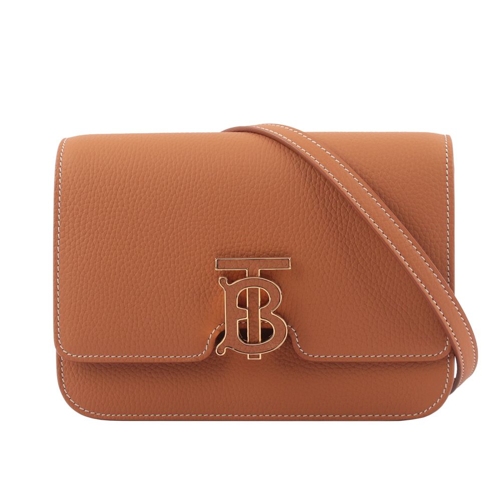 【BURBERRY】TB Logo 顆粒小牛皮斜背包(小款)(焦糖色)/ 平行輸入